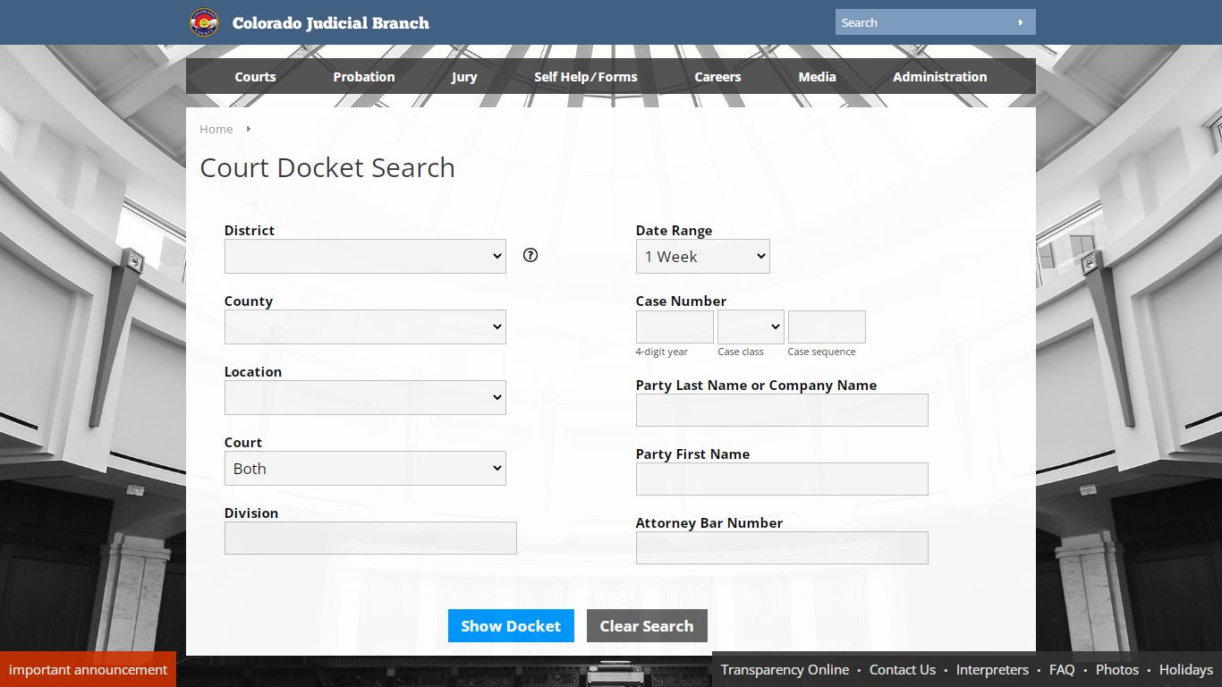 Colorado Judicial Branch - Court Docket Search